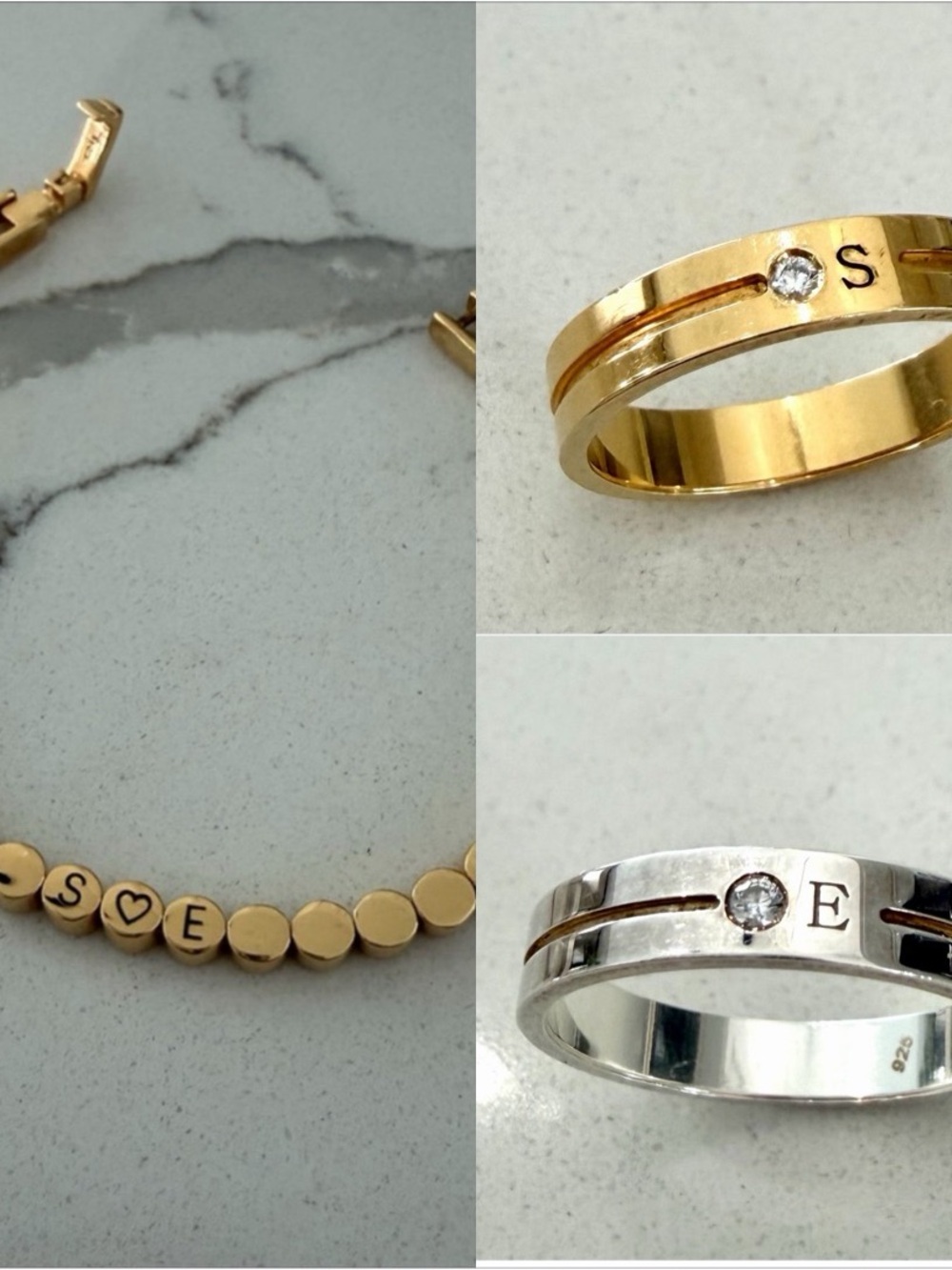 Oak and luna ENGRAVED DOT BRACELET and 2 rings gold vermeil and silver E,S